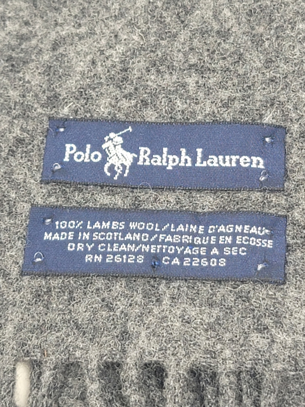VTG Polo Ralph Lauren Unisex 100% Scotland Wool Charcoal Grey Scarf 90s Preppy - Picture 7 of 13
